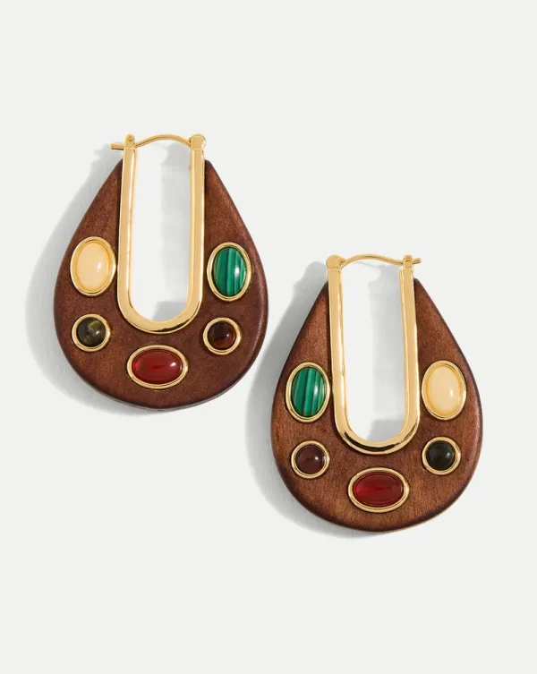 Wood Embellished Drop Hoop