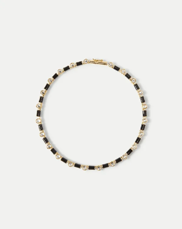 Black Enamel and Crystal Barrel Necklace