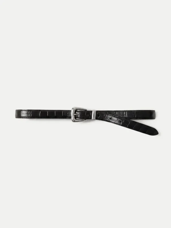 Slim Croc-Embossed Arch Belt