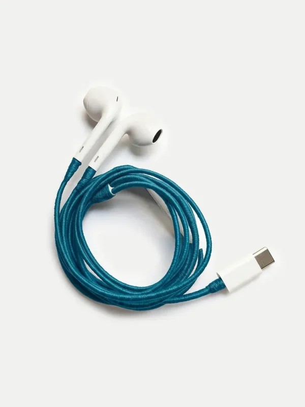 Blue Hand-Wrapped Earphones
