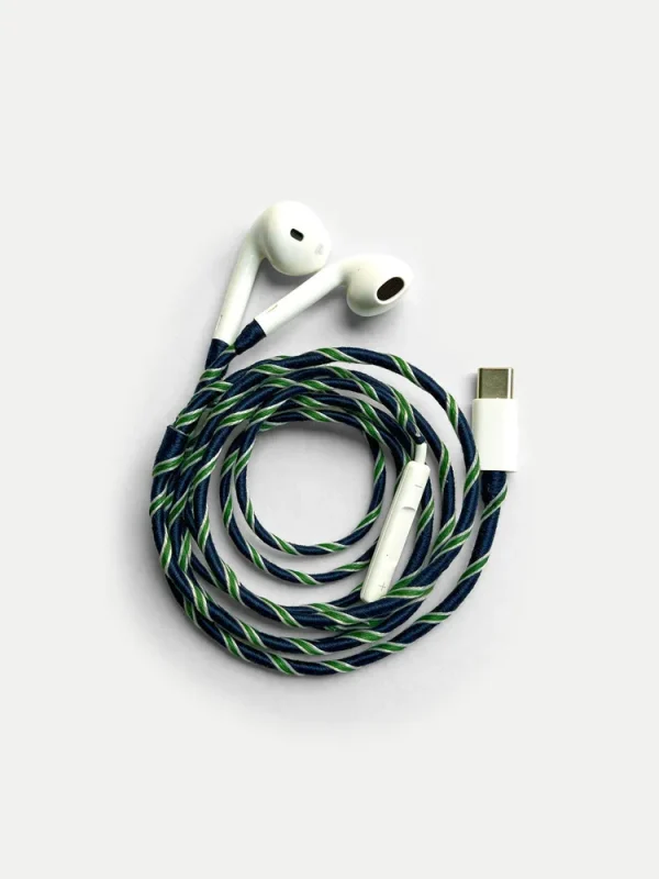 Blue Twist Hand-Wrapped Earphones