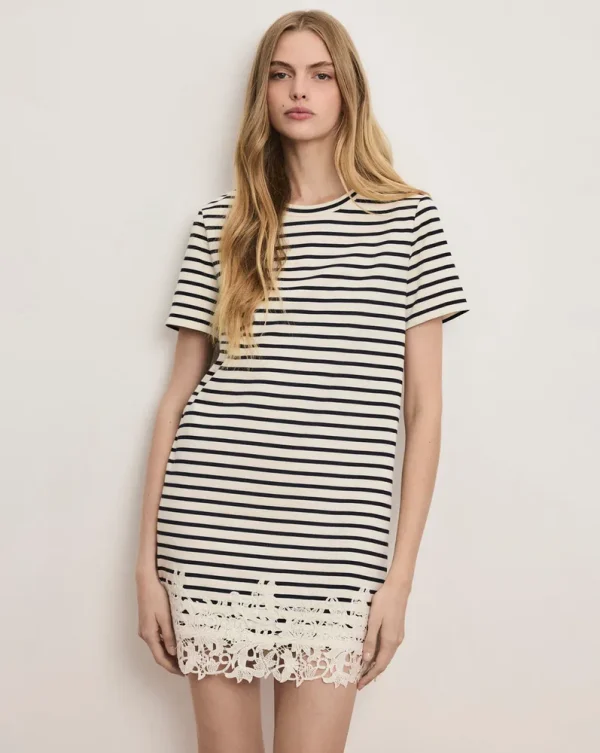 Rhue Striped Lace-Hem Mini Dress