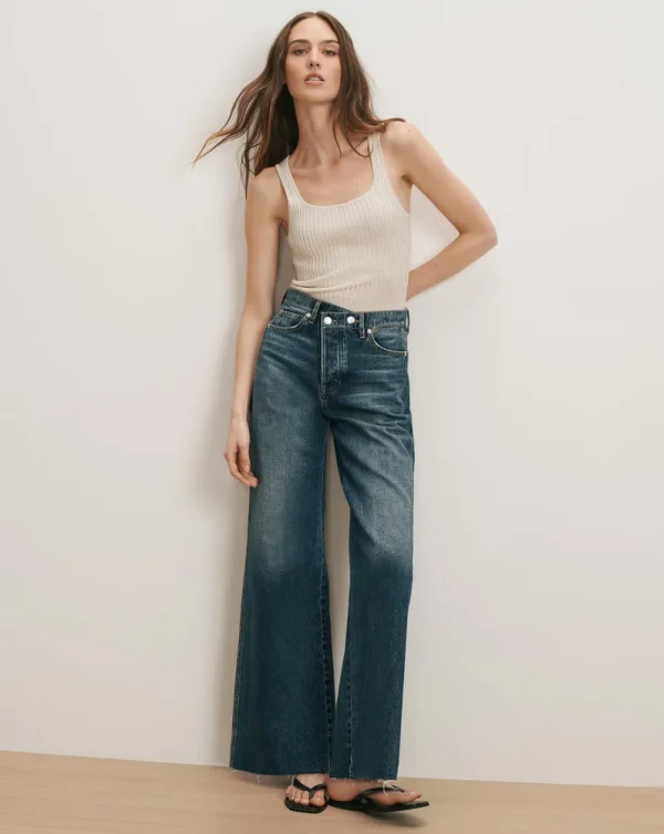 Taylor Crossover-Waistband Wide-Leg Jean