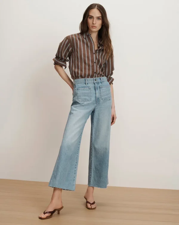 Taylor Cropped Patch-Pocket Wide-Leg Jean