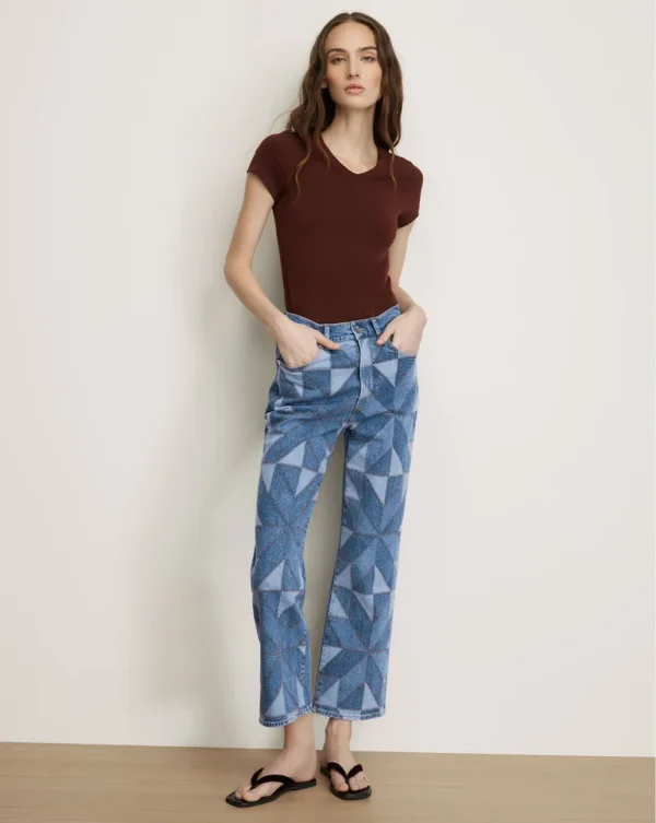 Dylan Quilt-Print Straight-Leg Jean