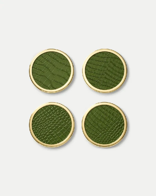 Croc-Embossed Leather Coaster Set