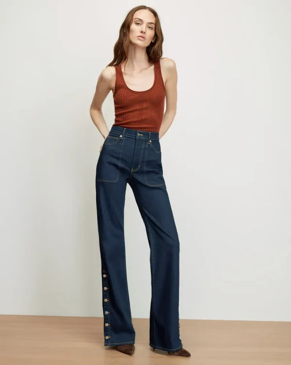 Crosbie Slim Wide-Leg Button-Seam Jean